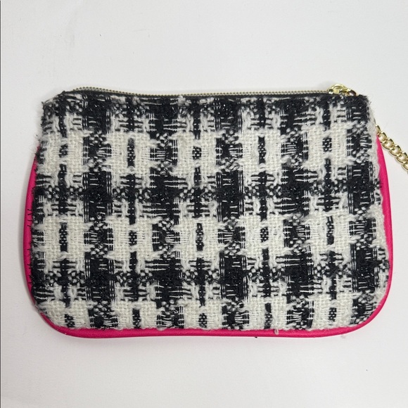 Betsey Johnson Black and White Plaid Clutch with Pink Accents - Picture 7 of 10